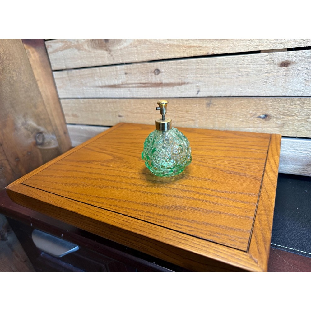 Vintage Irice Japan Green Glass Perfume Atomizer Rose Pattern Bottle